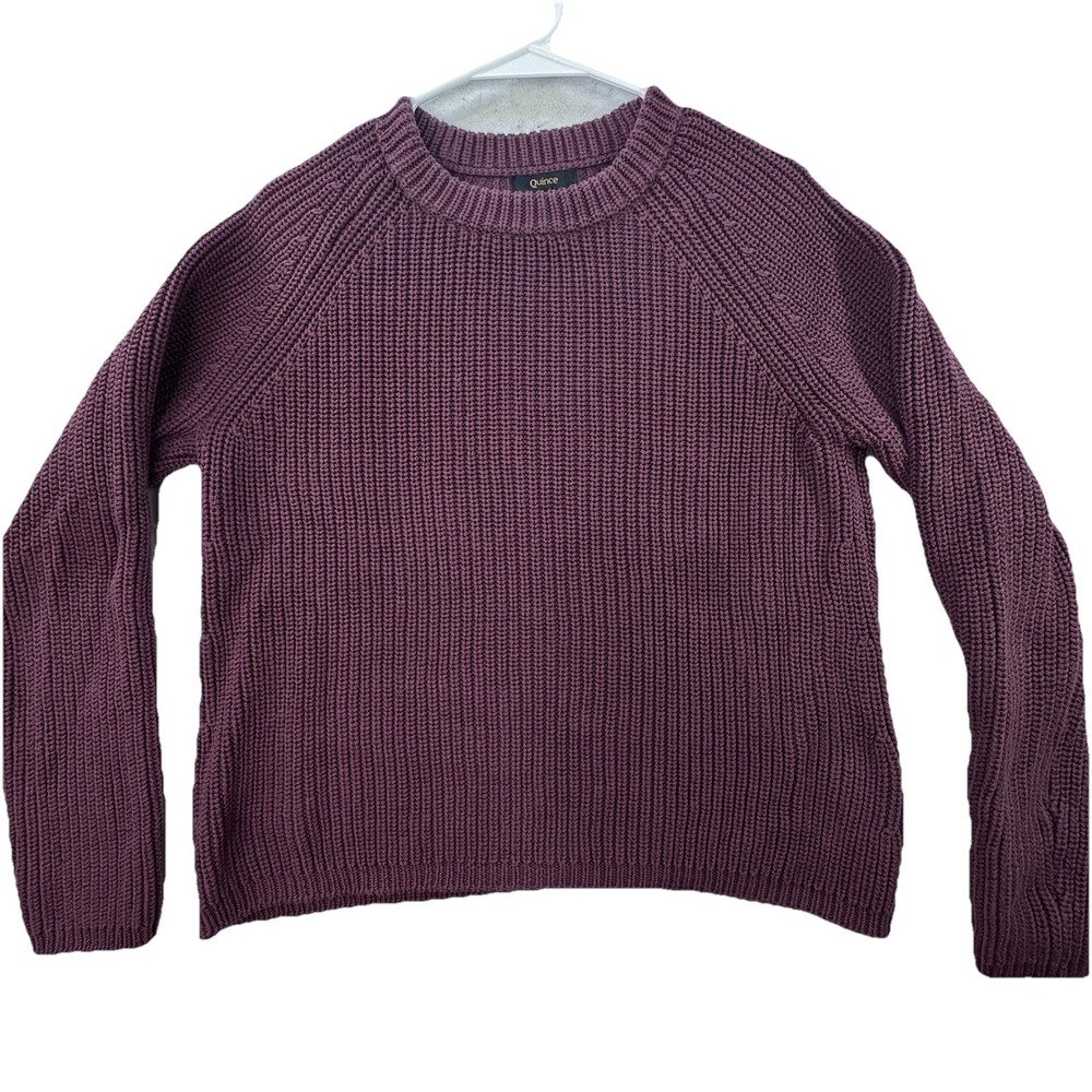 Quince 100% Organic Cotton Fisherman Sweater Size Medium Eggplant Boxey - Picture 2 of 12